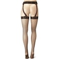 thumbnail image 3 of Music Legs Women's Diamond Net Thigh High Stockings With Lace Gaterbelt Black/Pink One Size Fits Most, 3 of 4