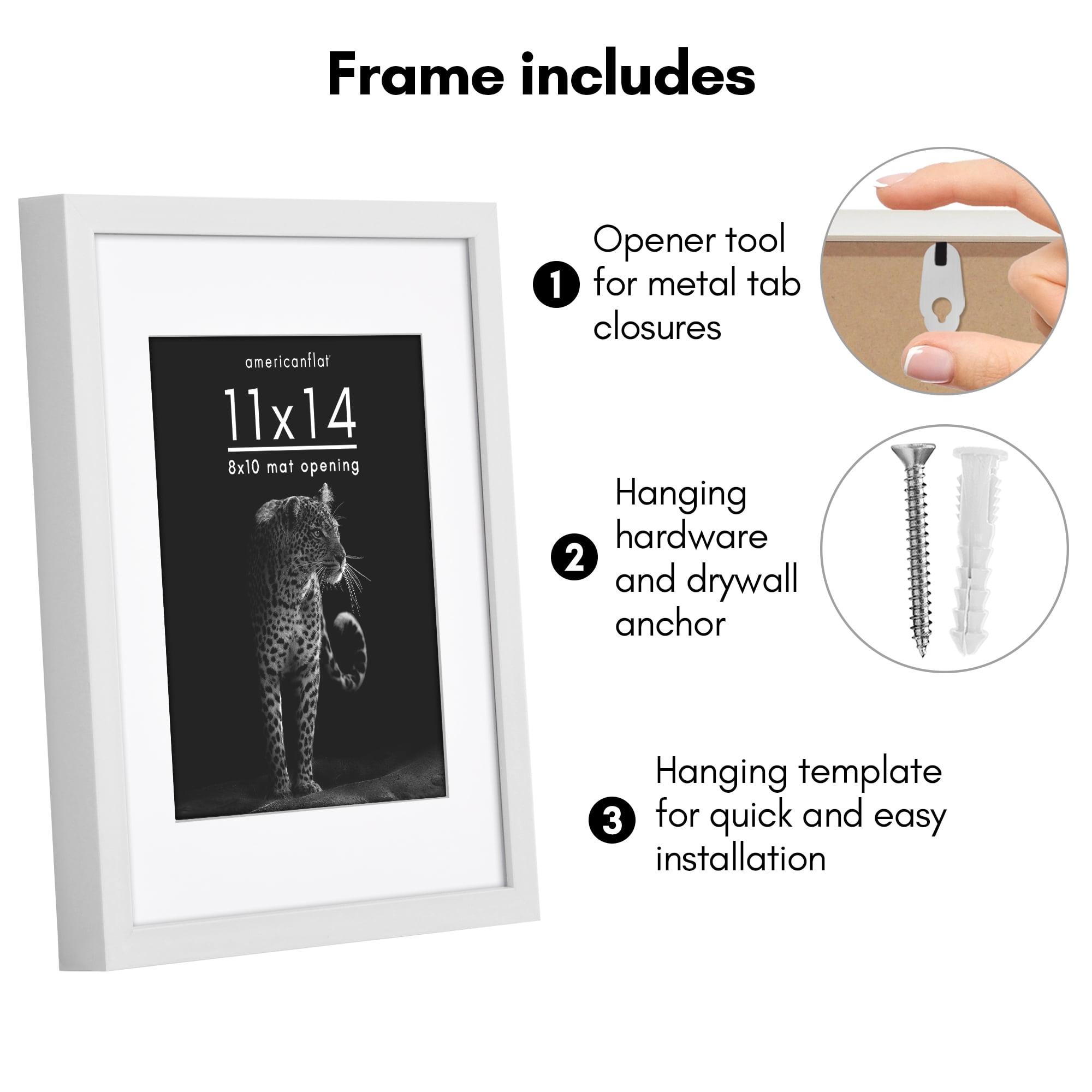 Americanflat 11x14 Picture Frame with Shatter-Resistant Glass with 8x10 Mat Display Photo Soho Deep - White