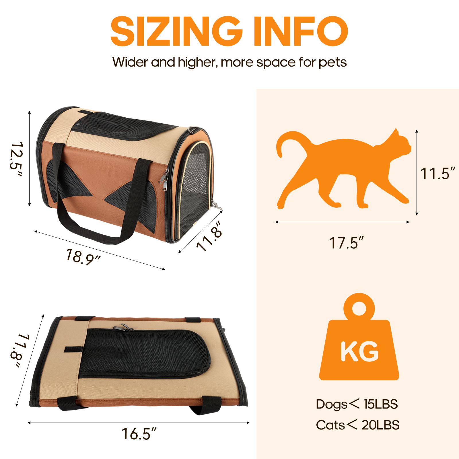 Cat Carrier Pet Travel Carriers for Medium Large Cat and Small Dog Puppy, Kitten Carriers Soft Sided, Collapsible Washable Pet Bag 18.8” x 11.8” x 12.6”