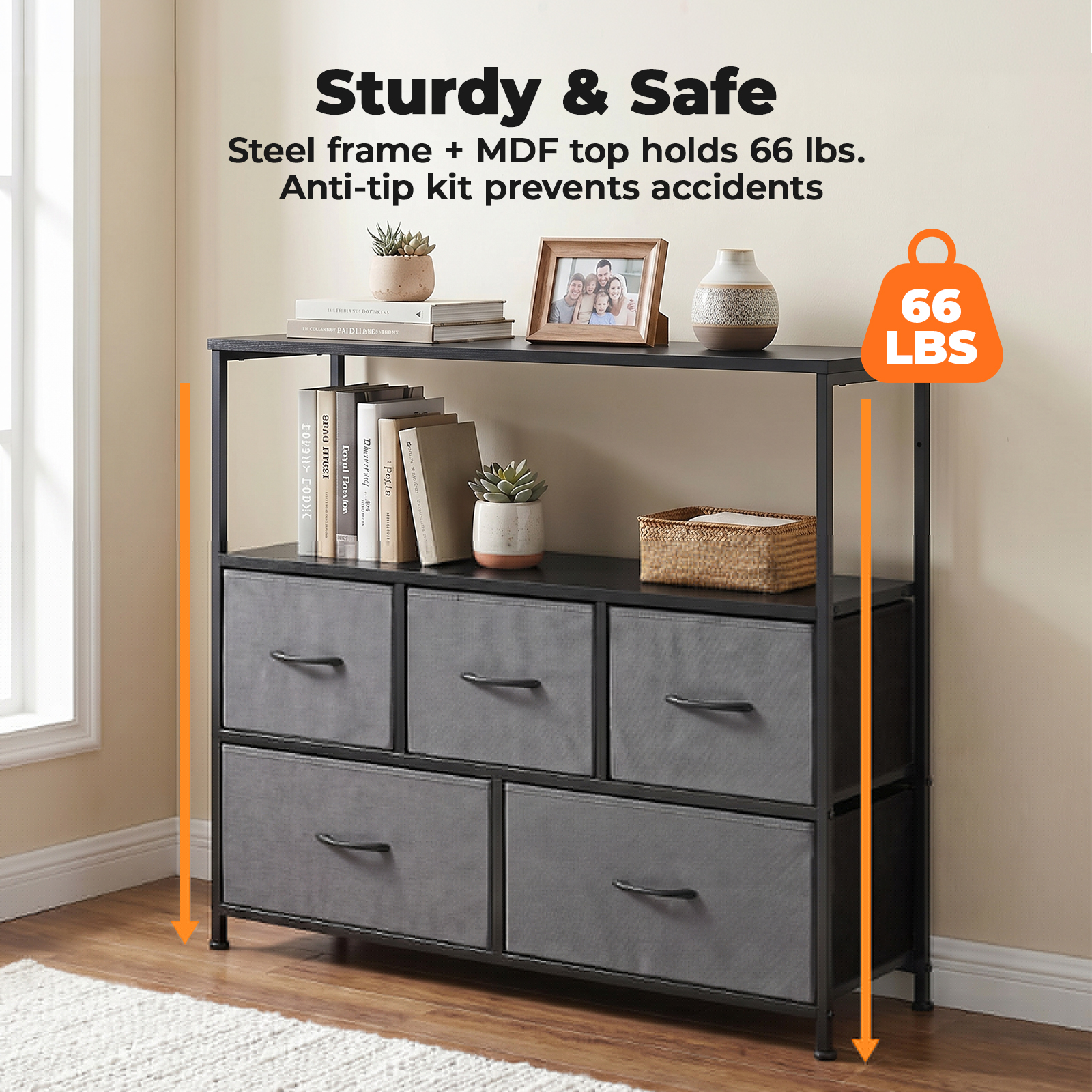 Alvantor Tall Dresser Fabric Storage Tower ,Wooden Top for Kid Room, Closet, Entryway, Nursery