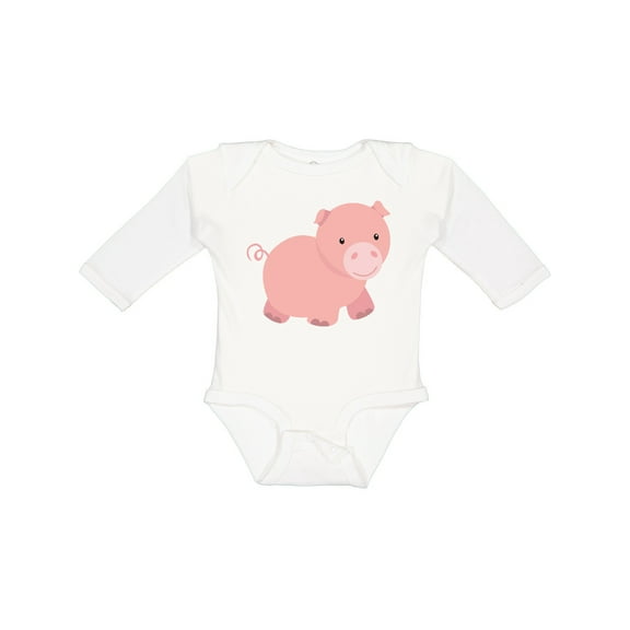 Inktastic Cute Little Pink Farm Pig Boys or Girls Long Sleeve Baby Bodysuit