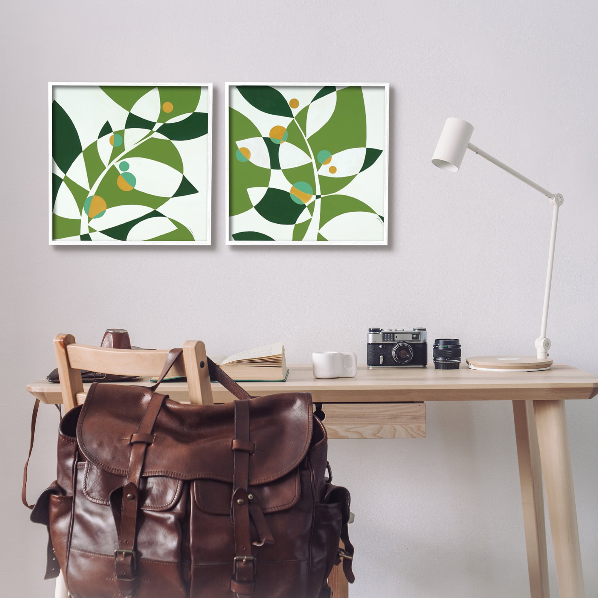 Stupell Industries Tropical Leaves Abstraction Abstract Painting White Framed Art Print Wall Art, 17 x 17, Set of 2