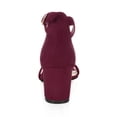 thumbnail image 2 of BLISSFUL STEP Women's Shoes Open Toe Mid Block Heel Ankle Strap Faux Suede Sandals Burgundy 10, 2 of 8