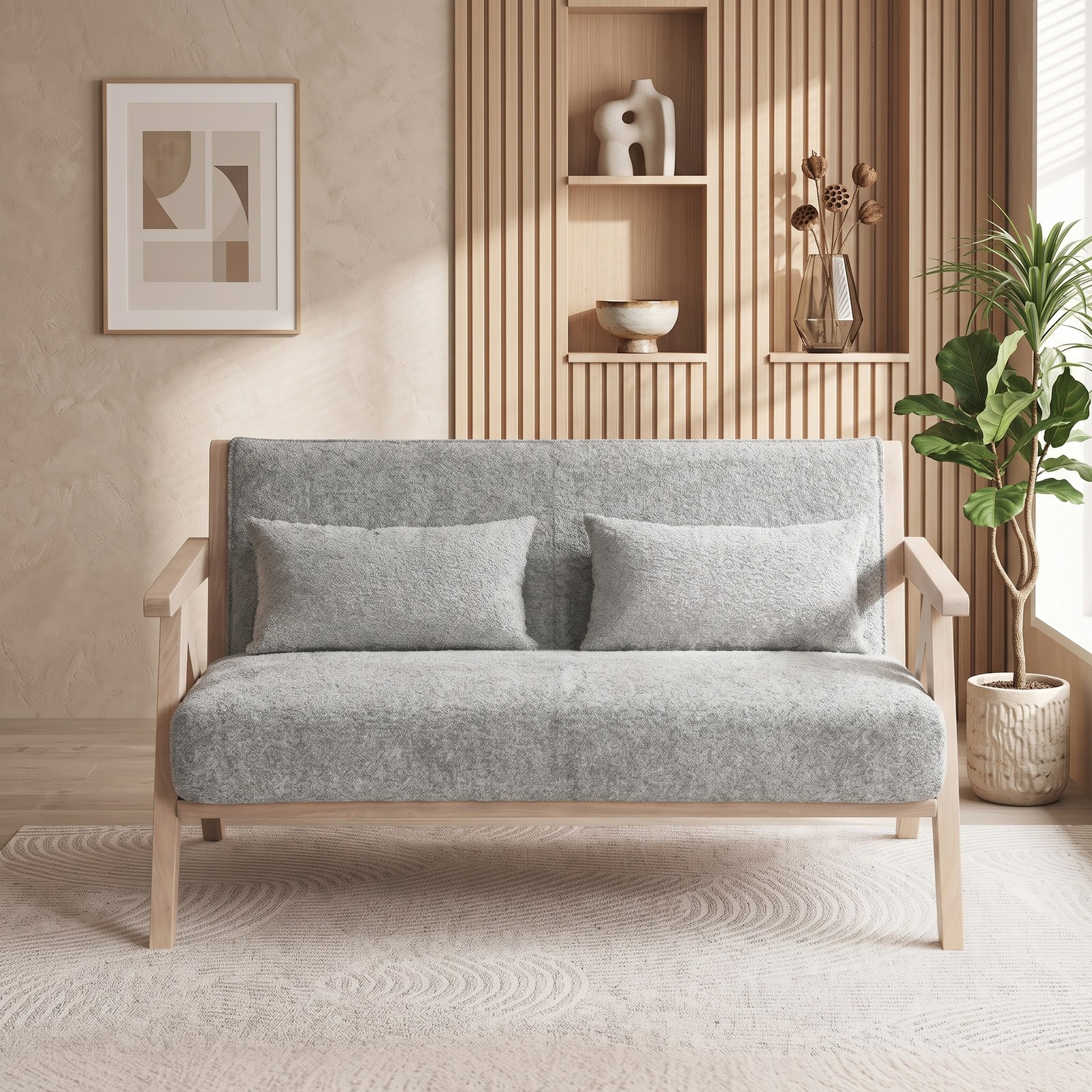 Furnibear Loveseat Sofa for Small Spaces, Modern 2-Seater Upholstered Chenille Couch with 2 Throw Pillows, Rubber Wood Frame, Pocket Spring Padded Seat for, Gray