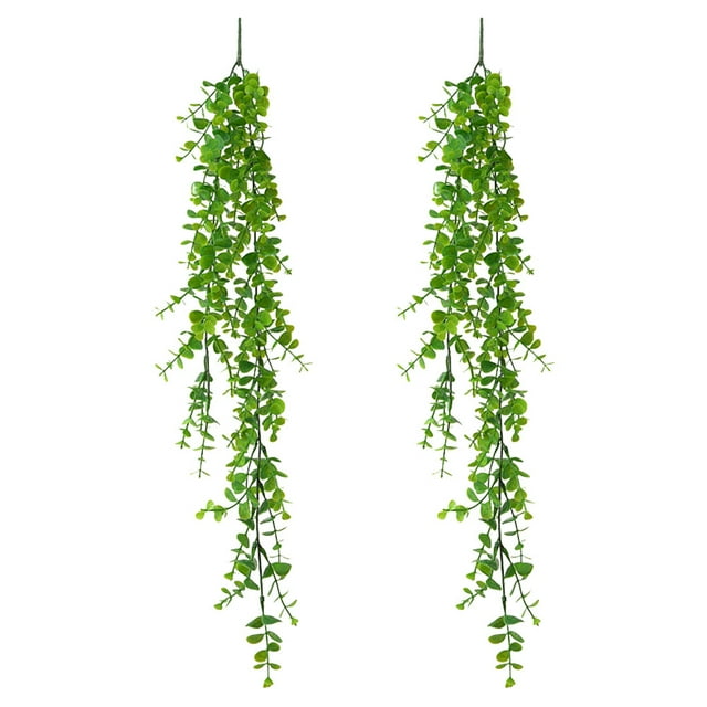 2 guirnaldas artificiales de eucalipto, de plástico, colgantes, decorativas, color verde.