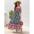 thumbnail image 4 of Women'S Summer Off Shoulder Boho Floral Print Tiered Casual Flowy Long Maxi Dress Black Background M, 4 of 9