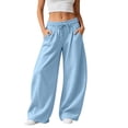 thumbnail image 2 of Barrel Sweatpants Women Wide Leg Baggy Lounge Casual Y2K Elastic Waisted Lounge Track Travel Pants with Pockets Sky Blue L, 2 of 5