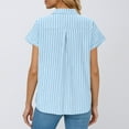 thumbnail image 3 of Olyvenn Women's Striped Cotton Linen Shirts Loose Lapel Summer Tops Dressy Casual Short Sleeve Trendy 2025 Tunic Blouse Sky Blue XXL, 3 of 6