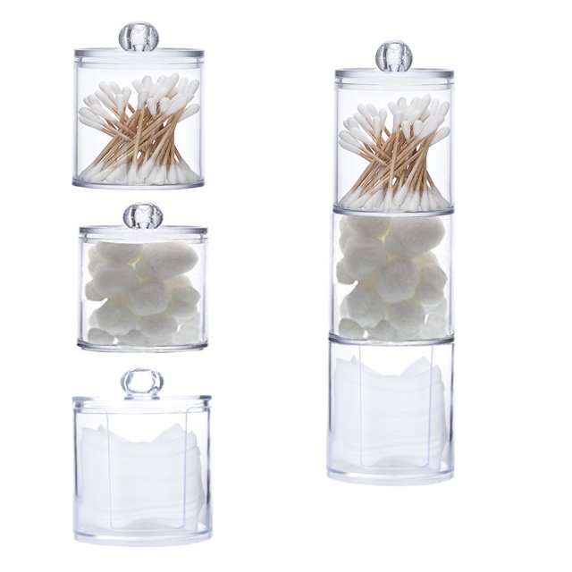 Caja de almacenamiento de hisopos de algodón, caja de algodón transparente para desmaquillar, caja de algodón acrílico para cosméticos, caja de polvo, caja redonda para hisopos de algodón