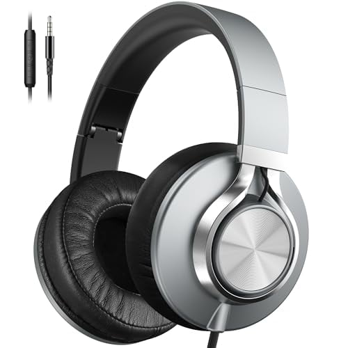 AILIHEN Auriculares con cable con micrófono, auriculares supraaurales plegables con cable con control de volumen, conector de 3,5 mm para adolescentes, teléfonos inteligentes para adultos, Chromebook