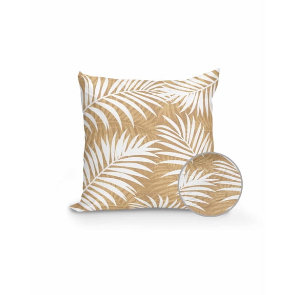 Outdoor Pillows Waterproof, Brown Palm Leaf Throw Pillows with Inserts Included, Summer Coastal Botanical Tropical Indoor Outdoor Decorative Lumbar Pillow for Bed/Couch/Patio 16"x16", 1Pcs