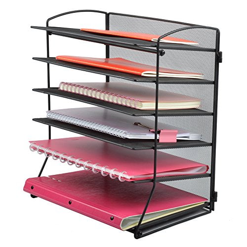 PLINRISE Stackable File Tray 3-Tier Letter Sorter Tray Plus Display Shelf and Magazine Holder Folders and Books Wire Desk Paper Organizer for Mails Gold Documents