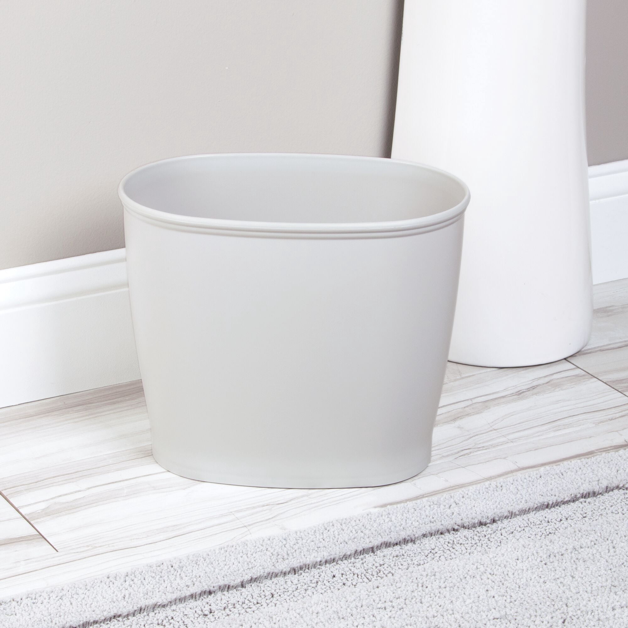 mDesign Slim Plastic 2.25 Gallon Trash Can Garbage Wastebasket Bin, Light Gray