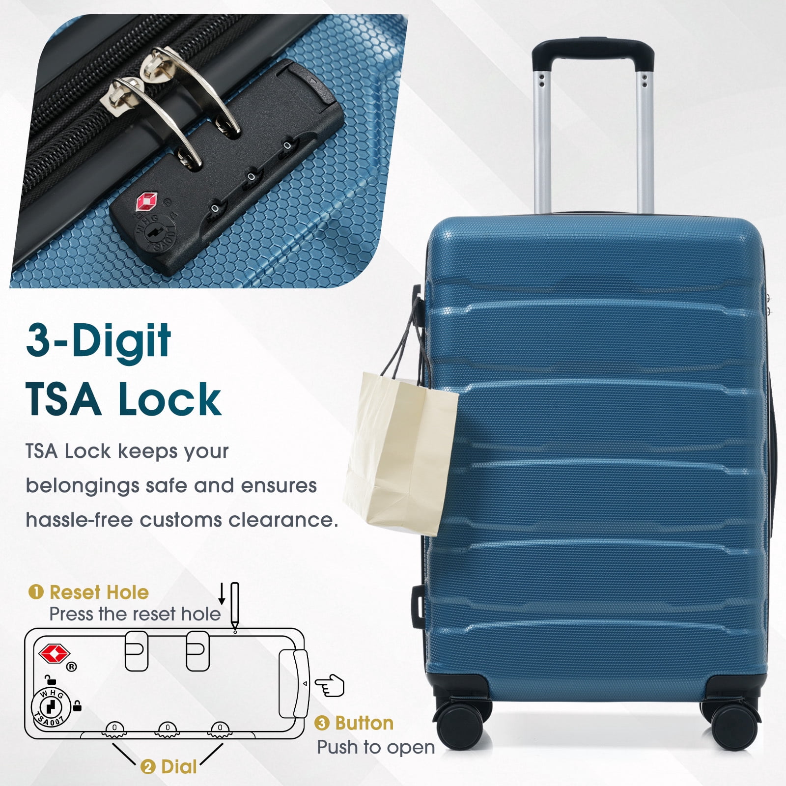 Euroco 24" Expandable Checked Luggage, ABS Hardshell Medium Suitcase with Spinner Wheels,TSA Lock, Lightweight Durable Travel Luggage for Men Women,Blue