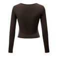 thumbnail image 3 of Made by Johnny Women's Deep V Neck Long Sleeve Cross Wrap Fitted Crop Top L BROWN, 3 of 6