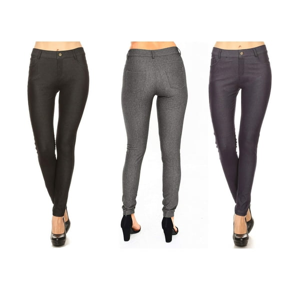 YELETE Women's Basic Five Pocket Stretch Jegging Tights Pants (M/L, Black/Grey/Navy)
