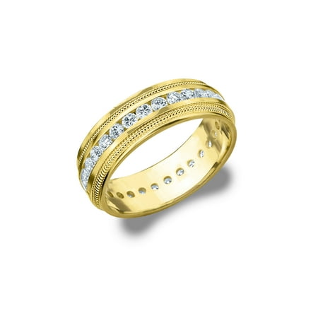 - 1.0 CTTW Diamond Men's Wedding Band in Yellow Gold, 1 Carat Diamond Eternity Ring for Him