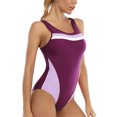 thumbnail image 1 of HiMONE Ladies One Piece Swimsuit Sleeveless Bathing Suits U Neck Backless Swimwear Color Block Surfing Purple S, 1 of 4