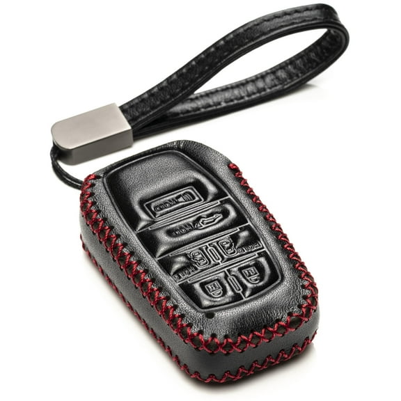 Vitodeco Genuine Leather Smart Key Fob Case Cover Protector Compatible for Toyota Sienna (2021 - 2026 Models) - 6-Button, Black/Red