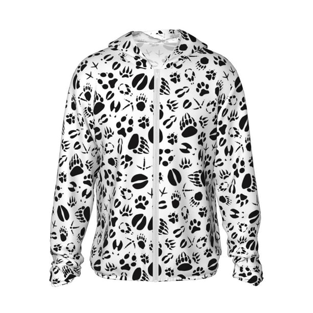Fotbe Black Footprints Chaqueta con Protección Solar UPF 50+ para Hombre y Mujer, Camisa con Capucha y Bolsillos-3X-Large