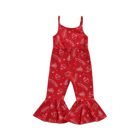 

IZhansean Toddler Kids Baby Girls Christmas Jumpsuit Sleeveless Spaghetti Strap Cartoon Print Romper Bell-Bottoms Red 4-5 Years