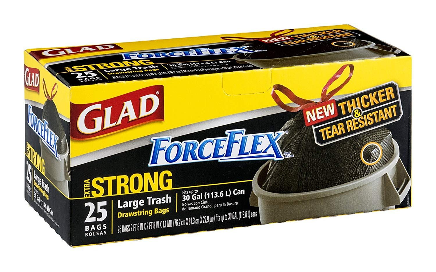 Glad Large Trash Bags with Drawstring, 30 Gallon 25 bags