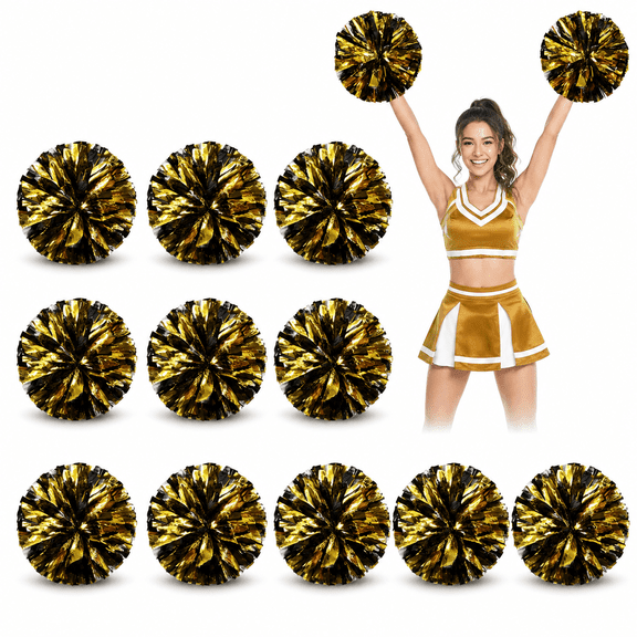 12 Cheerleading Pom Poms Cheerleader Squad Spirited Fun Pompoms 12 Inch Metallic Foil Cheer With Handle Flowers For Sport Team Dan