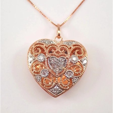 TAAPSEE JEWELS 1.50Ct Round Cut CZ Heart Locket Pendant 14K Rose Gold Finish 18" Chain