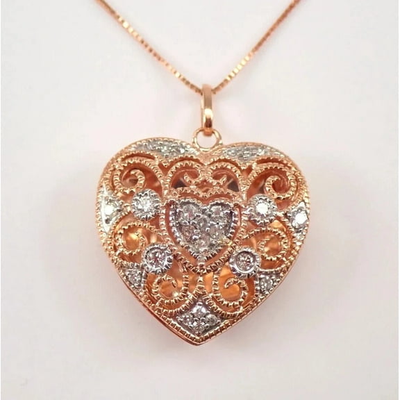 TAAPSEE JEWELS 1.50Ct Round Cut CZ Heart Locket Pendant 14K Rose Gold Finish 18" Chain