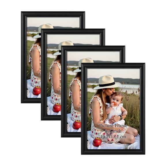 4-Pack 4x6 Classic Black Picture Frames for Wall Display