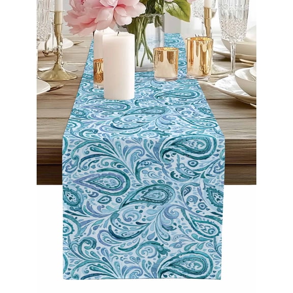 Table Runner Boho Flower Table Runners Blue Bohemian Art Cotton Linen Dresser Scarf Kitchen Dining Table Decor for Home Dinner Party Decor 13x72 Inch