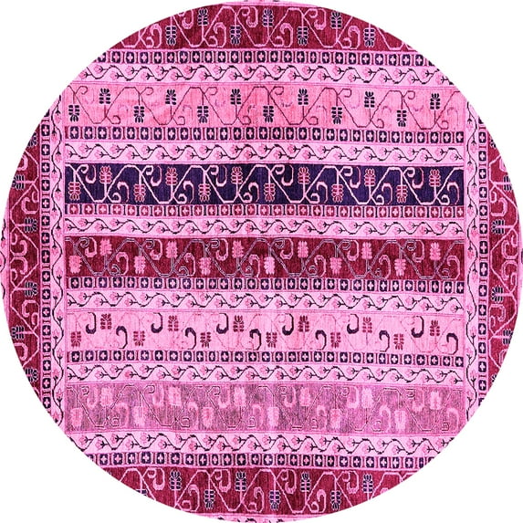 Ahgly Company Indoor Round Abstract Pink Modern Area Rugs, 8' Round