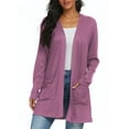 thumbnail image 4 of JWD Women's Cardigan Casual Lightweight with Pocketes Long Sleeve Open Front Cardigan Purple Red M, 4 of 8