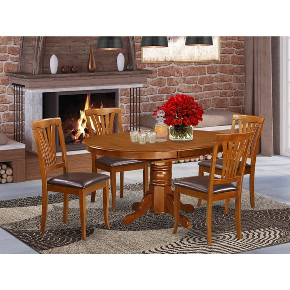 East West Furniture 5-Piece Dining Room Table Set-Finish:Saddle Brown,Number of Items:5,Shape:Oval,Style:Leather Seat