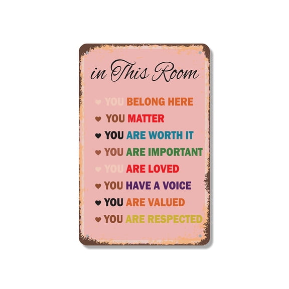 In This Room You Belong Here 12 Inch x 18 Inch Metal Sign Novelty Aluminum Durable Weatherproof UV Protected Perfect for Bedrooms Living Rooms Fun Gift for Friends Crafted in the USA