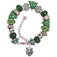 thumbnail image 1 of Silvertone Wolf Head Green Christmas Bead Bracelet, 1 of 4