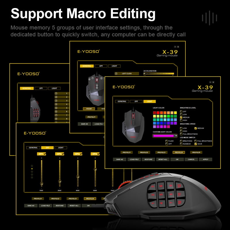E-YOOSO X-39 USB Wired RGB Gaming Mouse 16400 DPI PAW3327 19 buttons programmable game Optical mice for Computer PC Laptop