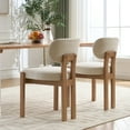 thumbnail image 2 of Wooden Dining Chairs Set of 2, Modern Fabric Upholstered Kitchen Dining Room Chairs with Curved Backrest and Solid Wood Legs, Beige, 2 of 8