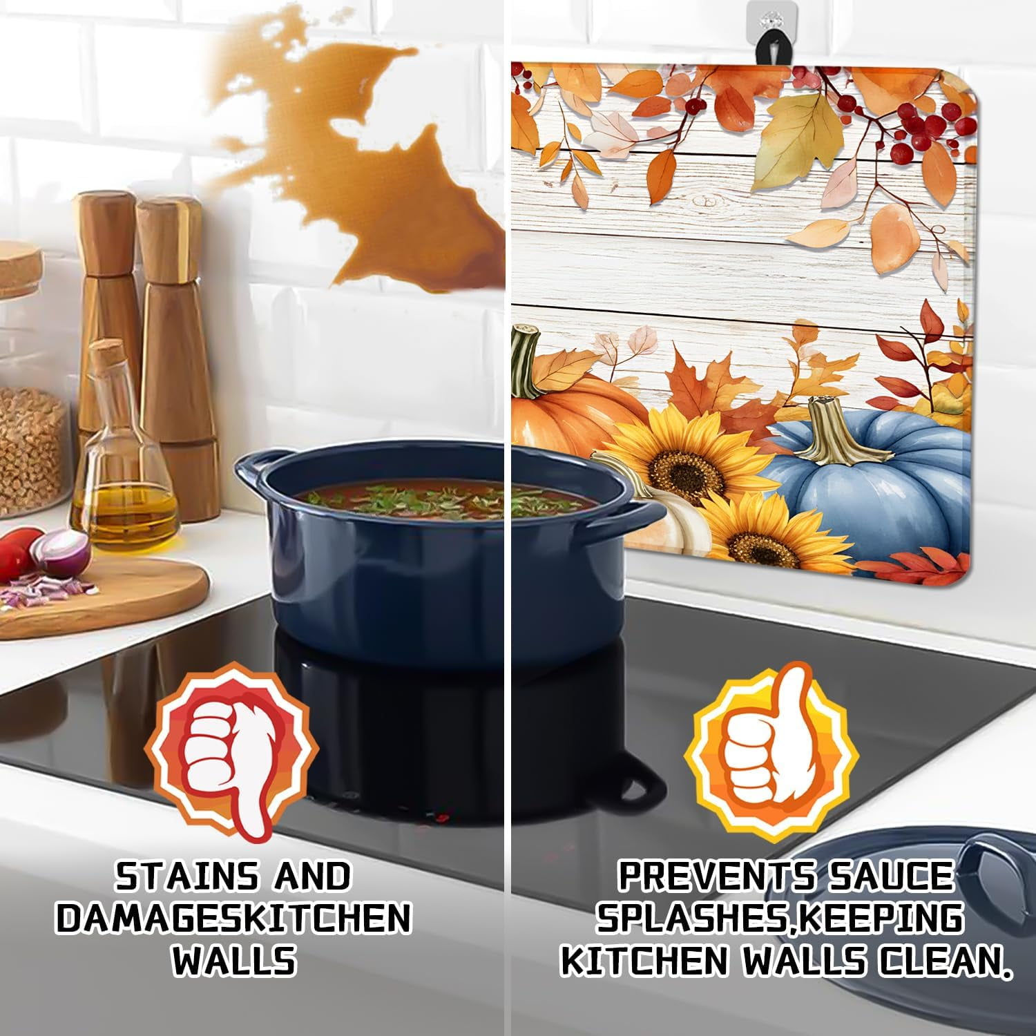 Fall Pumpkin Stove Top Covers for Electric Stove, Autumn Heat Resistant Glass Stove Top Cover Pad for Gas Stove, Thanksgiving Decor Ceramic Stove Top Covers Cooktop Protector Oven Cover