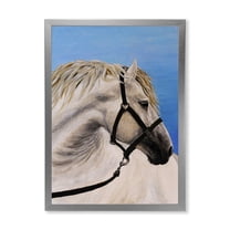 Designart 'Close Up Of White Horse In The Furrow' Farmhouse Framed Art Print