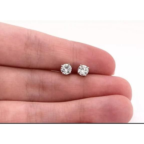 1 Ct Round Cut Moissanite FL/D Solitaire Stud Earrings 14K White Gold OVER STERLING SILVER Screw Back