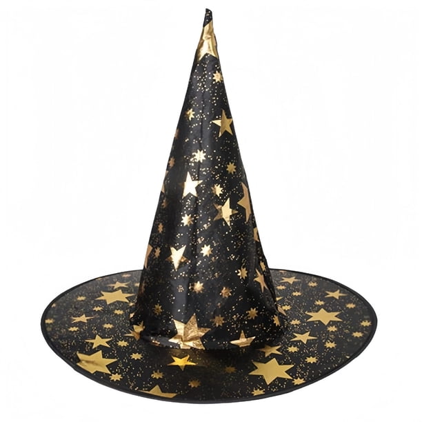 Sombrero de bruja de Halloween para adultos y niños Sombreros clásicos negros puntiagudos con accesorios de disfraz de estrella para mujeres y hombres Fiesta de Halloween