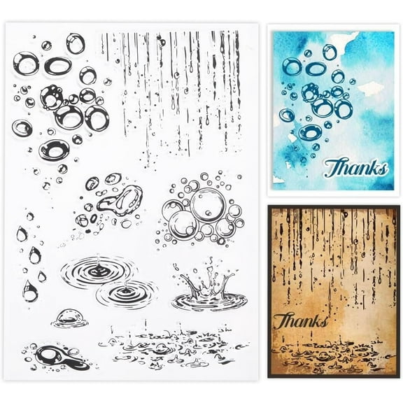 Raindrop Clear Stamps Water Drop Clear Rubber Stamps Droplets Silicone Stamps for DIY Scrapbooking Photo Album Decorative Cards Making Home Decoration 6.3x4.33inch for DIY