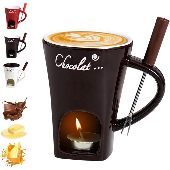 Chocolate Melting Cup Set, Ceramic Fondue Cup with Forks, Mini Chocolate Fondue Mug