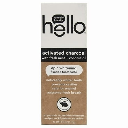 hello Activated Charcoal Whitening Fluoride Toothpaste, Fresh Mint   Coconut Oil, Vegan & SLS Free