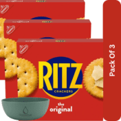 RITZ Original Crackers, Snacks for Kids and Adults, Lunch Snacks, 13.7 oz-3pk, With Olive Green Bowl By ValueNest