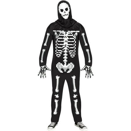 Adult's Mens Game Over Guy Pixel Skeleton Enemy Monster Costume