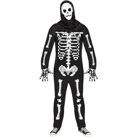 Adults Men's Game Over Guy Pixel Skeleton Enemy Monster Costume Costume XL