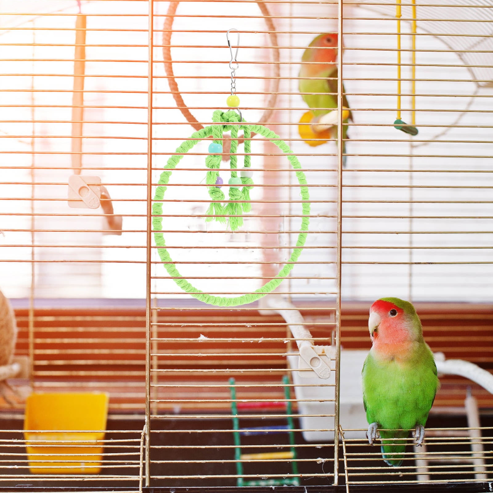 OULII 2Pcs Safe Cotton Rope Bird Swing and Perch Ring for Small Birds and Cockatiels