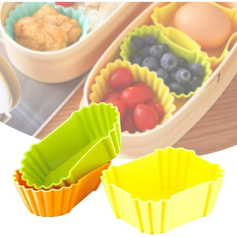 24pack Silicone Cupcake Liners, SAWNZC Reusable Muffin Cups for Baking Cake  Molds, Lunch Box Bento Dividers for Kids-3 Shapes Round, Square, and